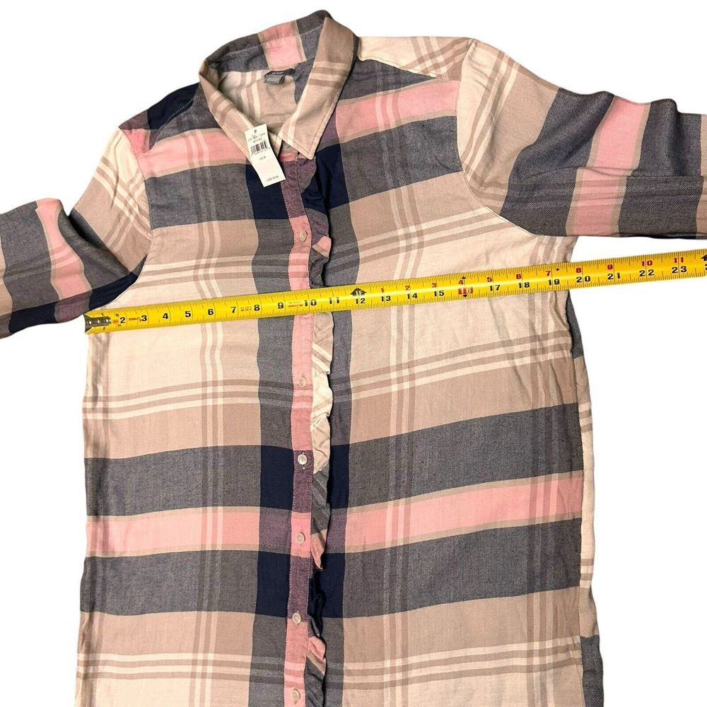 NEW AERIE SZ M LONG TUNIC STYLE BUTTON UP FLANNEL SHIRT PLAID TOP - Picture 6 of 9